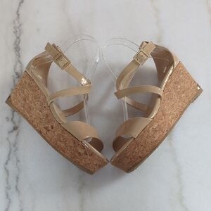 Jimmy Choo Nude Patent Leather Wedges Size 8